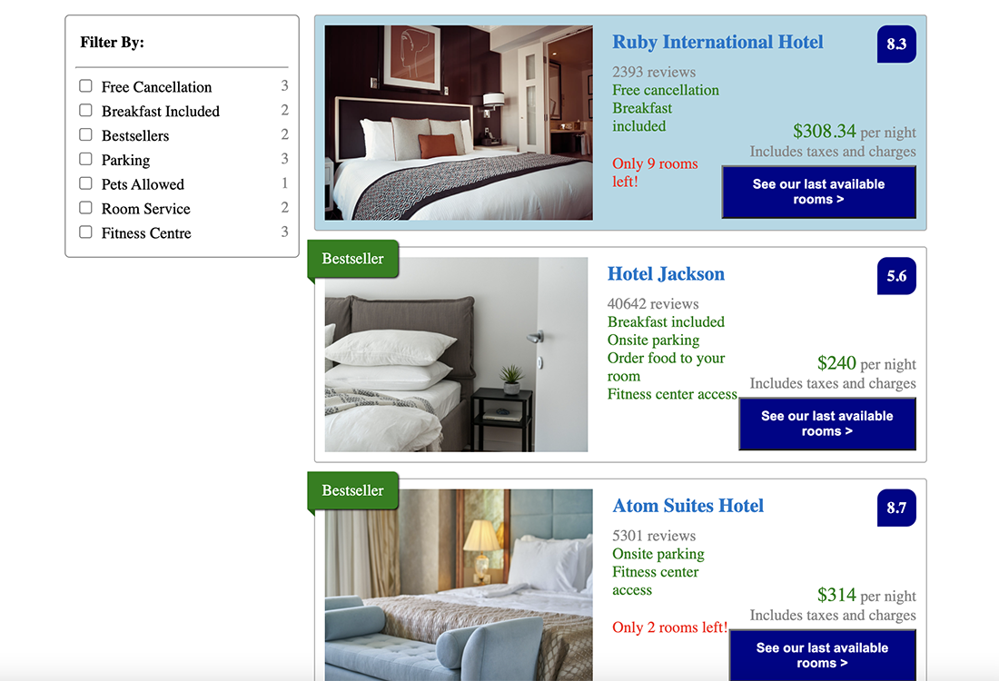 hotel app screenshot